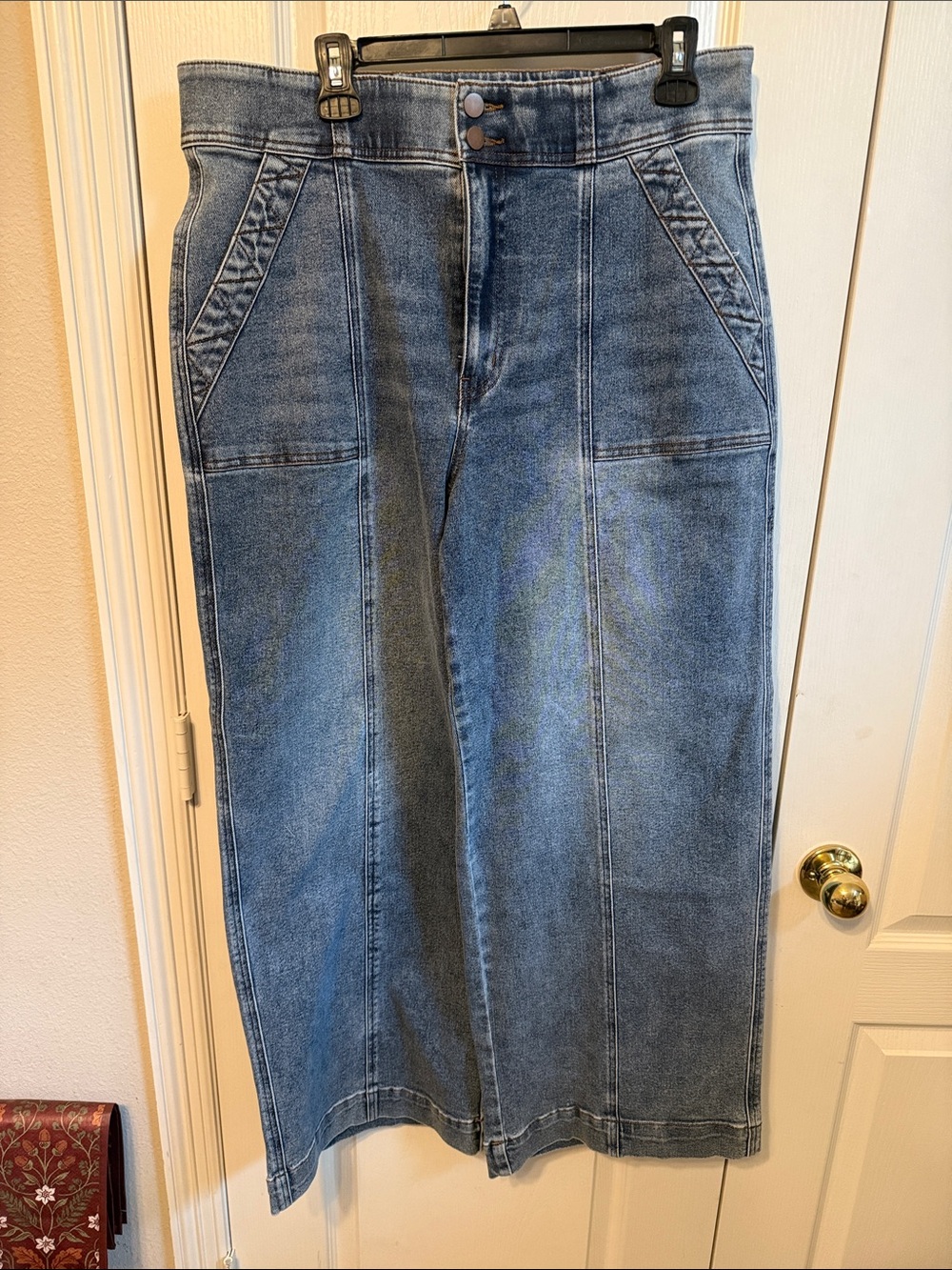 High-Rise Blue Denim Wide-Leg Jeans Skirt